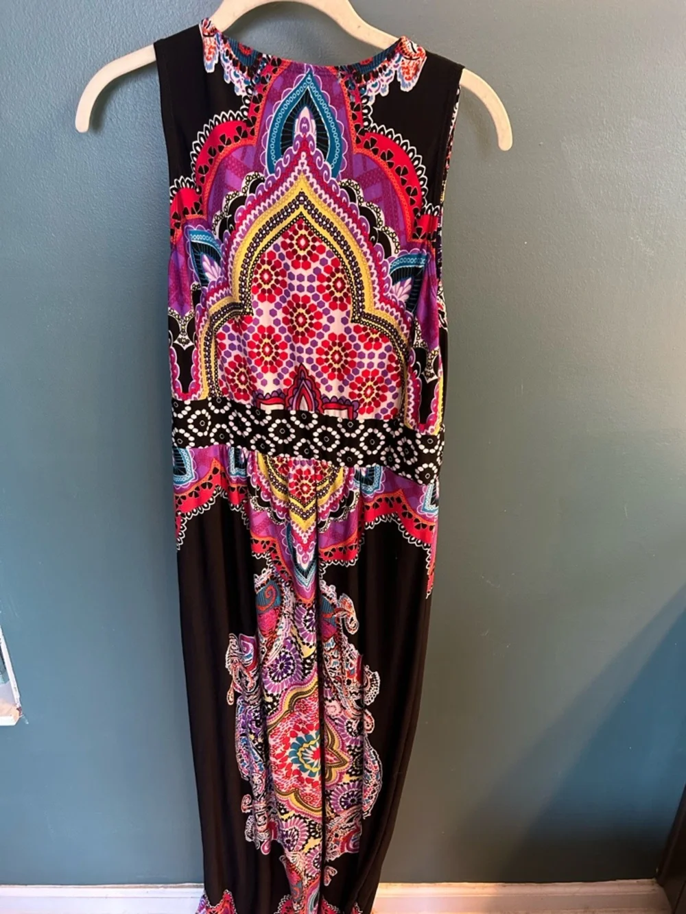 new directions Black Maxi Dress with Pink, Purple & Blue Paisley Print - Picture 2 of 4